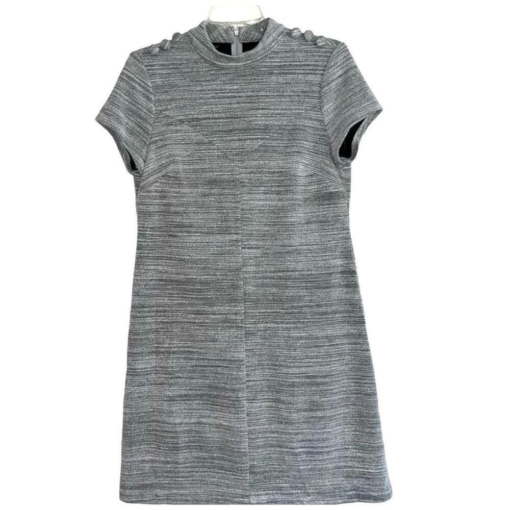 Donna Morgan Grey Marl Mock Neck Shift Dress with Shoulder Buttons Size 6